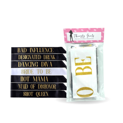 THIRSTY GIRLS - HEN'S NIGHT 7PC SATIN SASH SET
