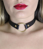 CHO027GLD BLACK CHOKER WITH GOLD RING