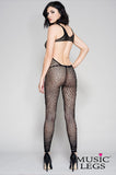 MUSIC LEGS 1395 FOOTLESS CROCHET CROTCHLESS BODYSTOCKING BLACK O/S”