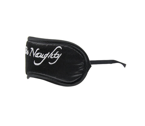 BERLIN BABY BLINDFOLD BE NAUGHTY BLACK WITH WHITE TEXT
