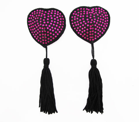 NIP002AHP LOVE IN LEATHER HOT PINK HEART PASTIES