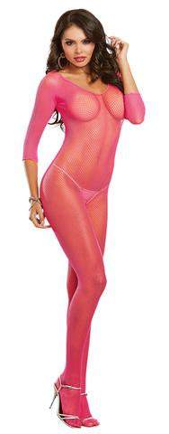 Dreamgirl Long-sleeved Fishnet Bodystocking One Size Fits Most 0015 - Neon Pink