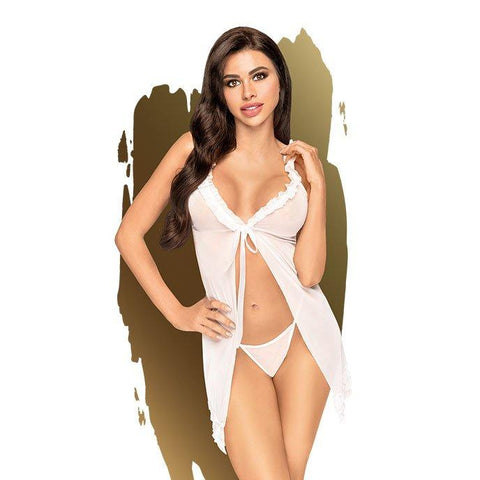 Penthouse Lingerie After Sunset Ruffle Babydoll With Thong White M/L