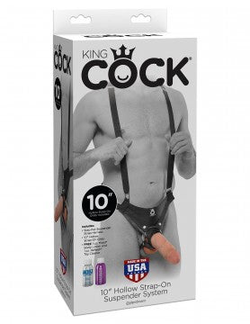 King Cock 10" Hollow Strap On Suspender System - Flesh