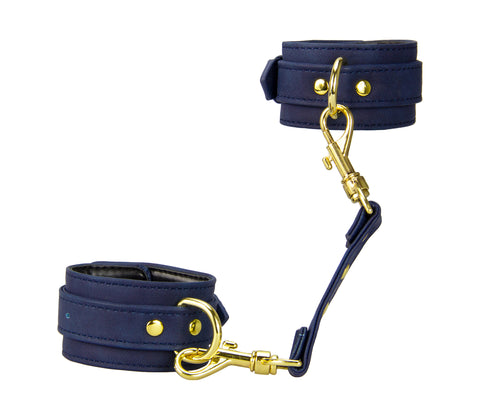 LOVE IN LEATHER HANDCUFFS HAN047BLU BLUE LEATHER WITH GOLD H/WARE