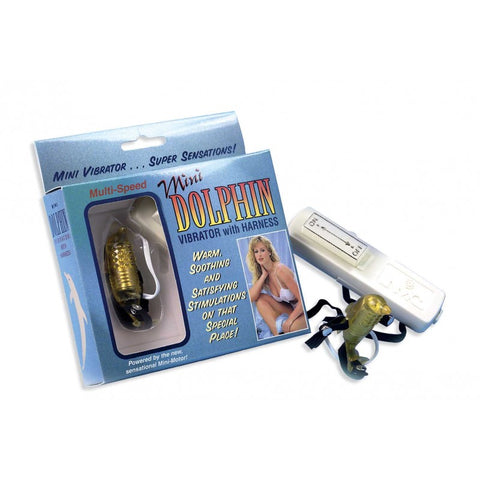 Mini Dolphin Vibrator With Harness and Remote - Gold