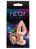 Rear Assets Rose Gold Metal Butt Plug Heart Gem Rainbow Medium