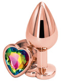 Rear Assets Rose Gold Metal Butt Plug Heart Gem Rainbow Small