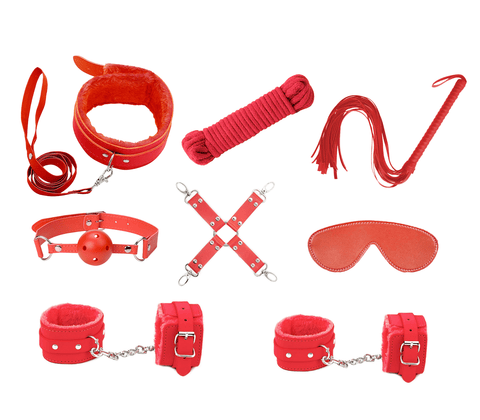 Love In Leather 9 Piece Bondage Kit KIT001 Red