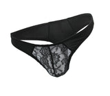 LOVE IN LEATHER LACE THONG W/ LYCRA BOXED 1511A BLACK S/M