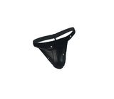 MENS 598 LEATHER LOOK G-STRING STUD POUCH BOXED BLACK - S/M