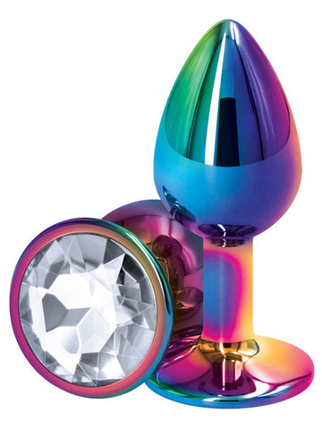 Rear Assets Multicolour Metal Butt Plug Circle Gem Clear Small