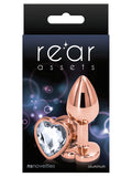 Rear Assets Rose Gold Metal Butt Plug Heart Gem Clear Small